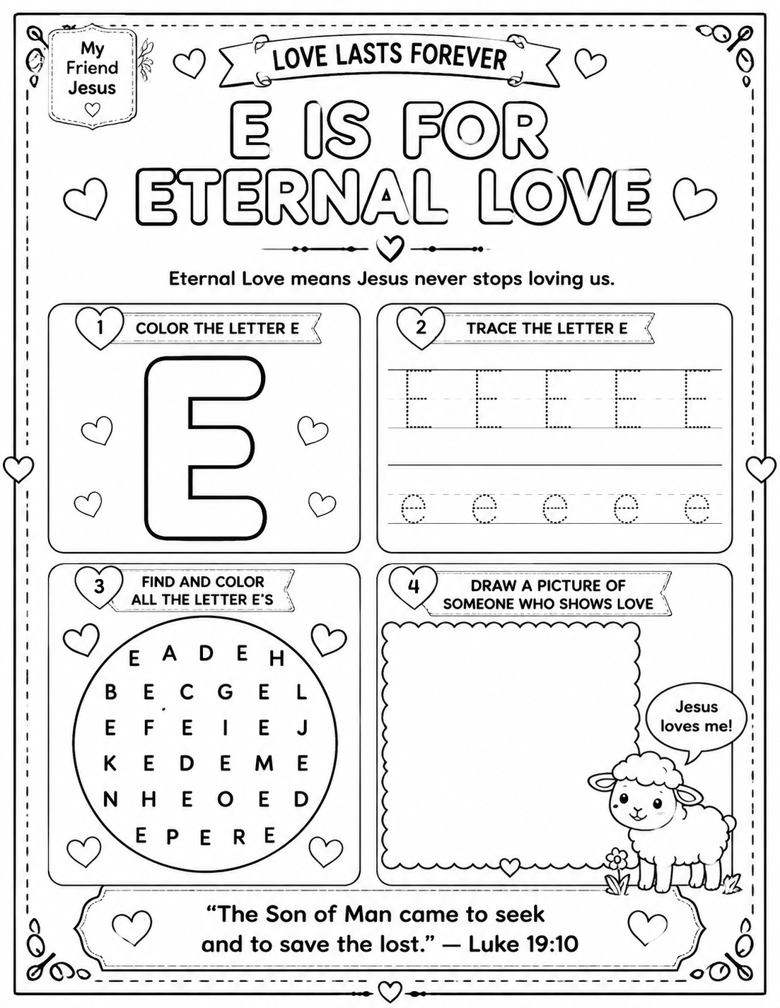 My Friend Jesus: E is for Eternal Love — The Story of the Lost Sheep Printable Pack