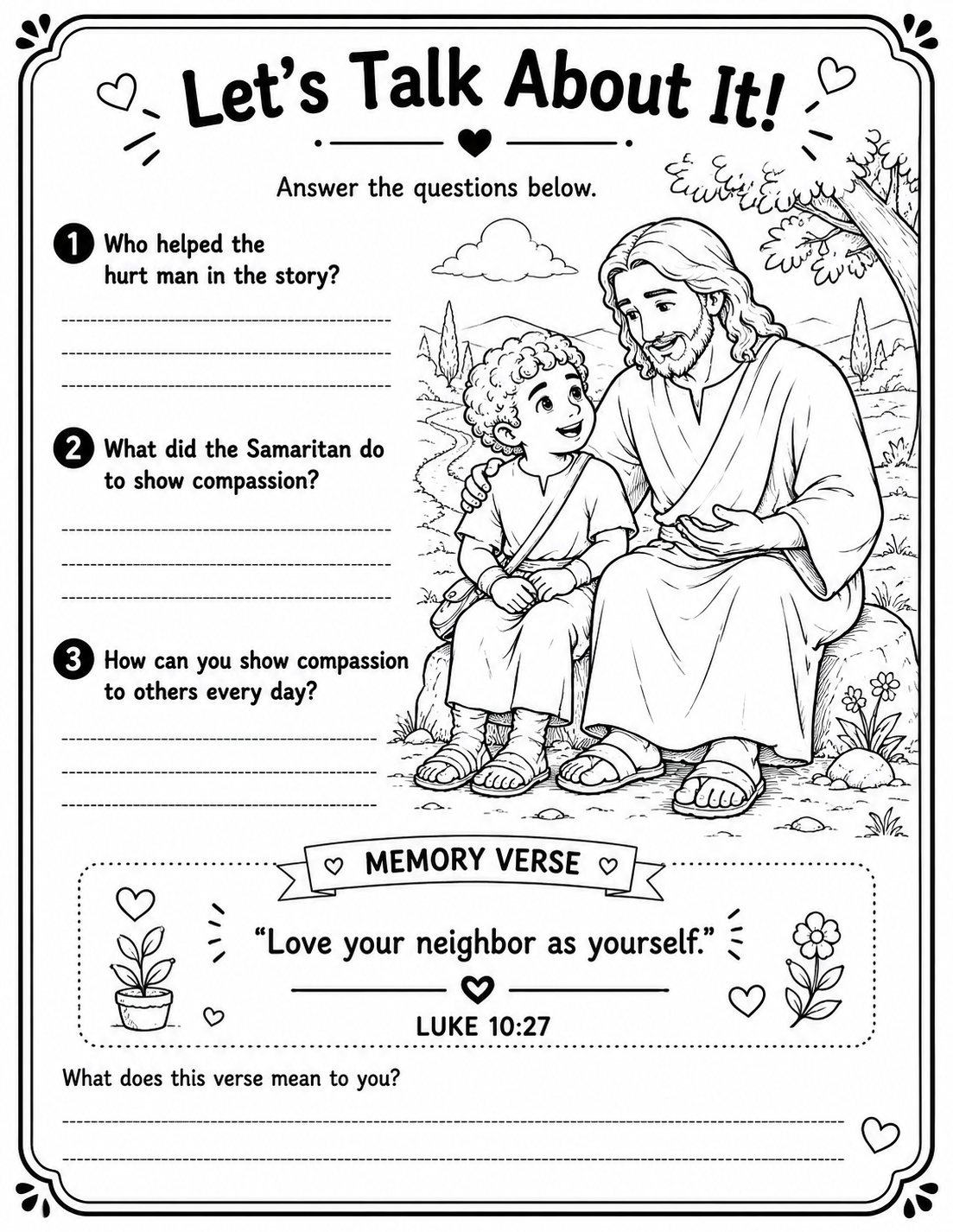 My Friend Jesus: C is for Compassion Printable Pack | The Good Samaritan Bible Activities for Kids